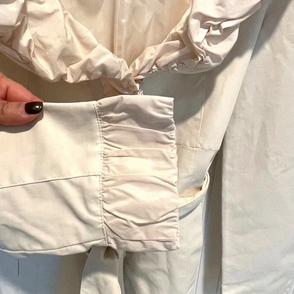 Blanc Noir Ruffle Trench Jacket Womens M Cream Coquette Avant-Garde Belted Coat - Picture 5 of 11